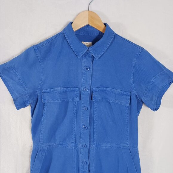 J. Crew Preppy Cobalt Blue, Short Sleeve Dress, Size 4, 3/4 Button Down, Pockets - Picture 4 of 16